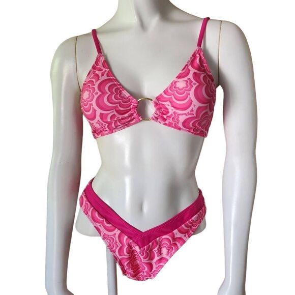 Pink Floral High Cut Bikini (S) - Picture 5 of 9